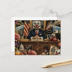 Postal Payaso en el escritorio Collage Surrealista
