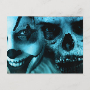 Postal Payaso espeluznante y cráneo