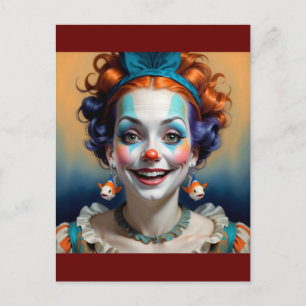Postal payaso gracioso con peces como pendientes
