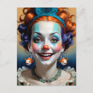 Postal payaso gracioso con peces como pendientes