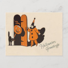 Postal Payaso Jack O Linterna Gato Negro