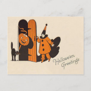 Postal Payaso Jack O Linterna Gato Negro