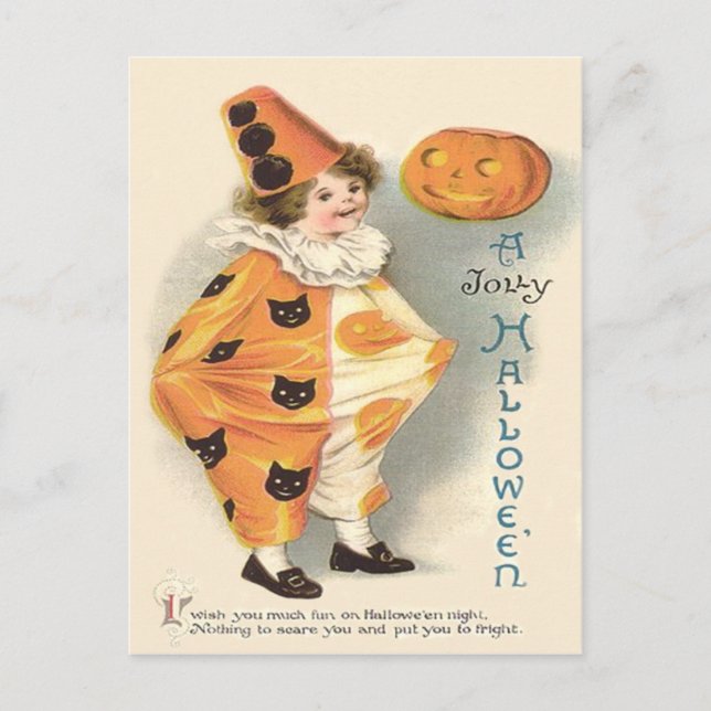 Postal Payaso Lindo Jack O Lantern Calabaza (Anverso)