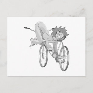 Postal Payaso montando bicicleta hacia atrás