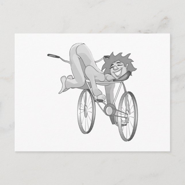 Postal Payaso montando bicicleta hacia atrás (Anverso)