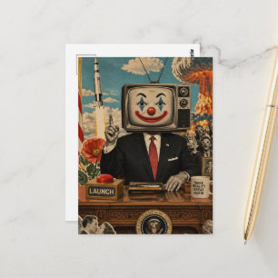 Postal Payaso Retro en el Escritorio Collage Surrealista