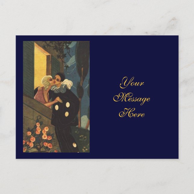 Postal Payaso romántico besándose (Anverso)