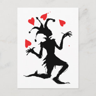Postal Payaso tremendo jugando con los corazones