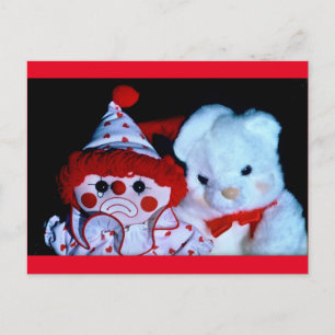 Postal Payaso y oso de peluche
