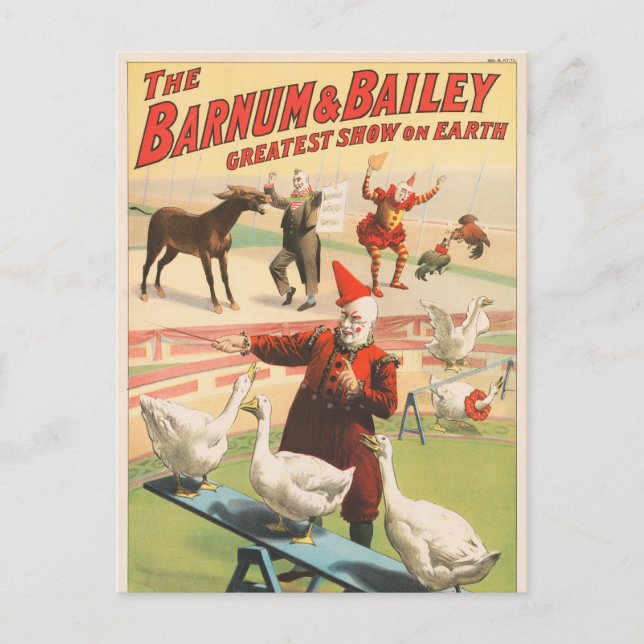 Postal Payasos Con Geese, Roosters Y Donkey. (Anverso)