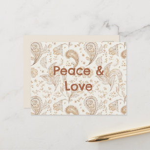 Postal Paz Amor Bohemio Hippie Sesenta Estampado de Paisl