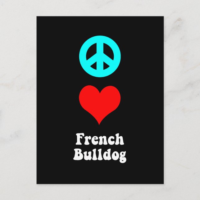 Postal Paz amor Bulldog francés (Anverso)