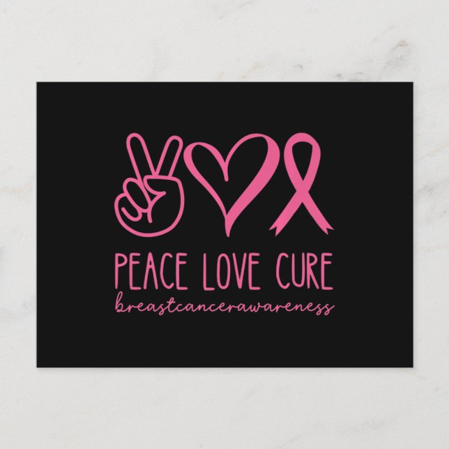 Postal Paz Amor Cure Cinta Rosa Guerrera Cáncer de Mama (Anverso)