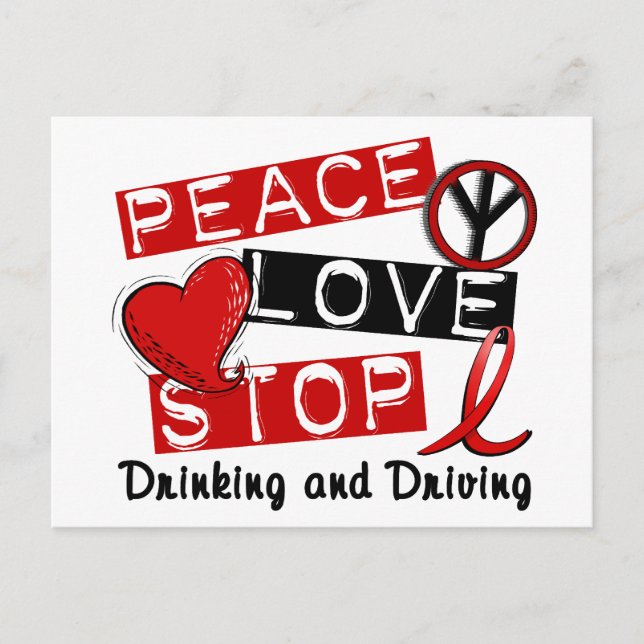Postal Paz Amor Dejar de beber y conducir (Anverso)