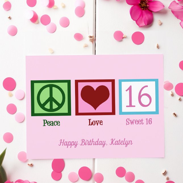 Postal Paz Amor Dulce 16 Cumpleaños Bonito Rosa 16 (Subido por el creador)