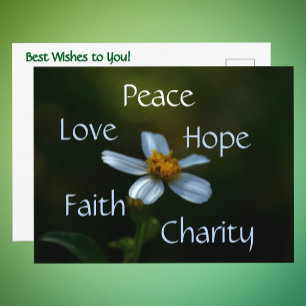 Postal Paz Amor Esperanza Fe Caridad Floral Daisy