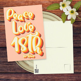 Postal Paz Amor Melocotón Retro Groovy 18 Cumpleaños Feli