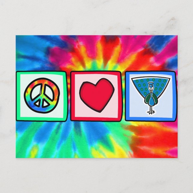 Postal Paz, amor, pavos reales (Anverso)