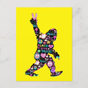 Postal Paz Amor Sasquatch Hippie Divertido Amante de Sasq