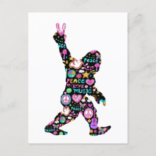 Postal Paz Amor Sasquatch Hippie Divertido Amante de Sasq