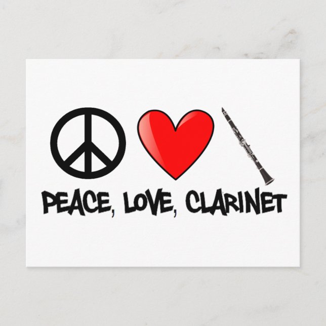 Postal Paz, amor y clarinete (Anverso)