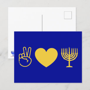 Postal Paz Amor y Hanukkah Versión Gold