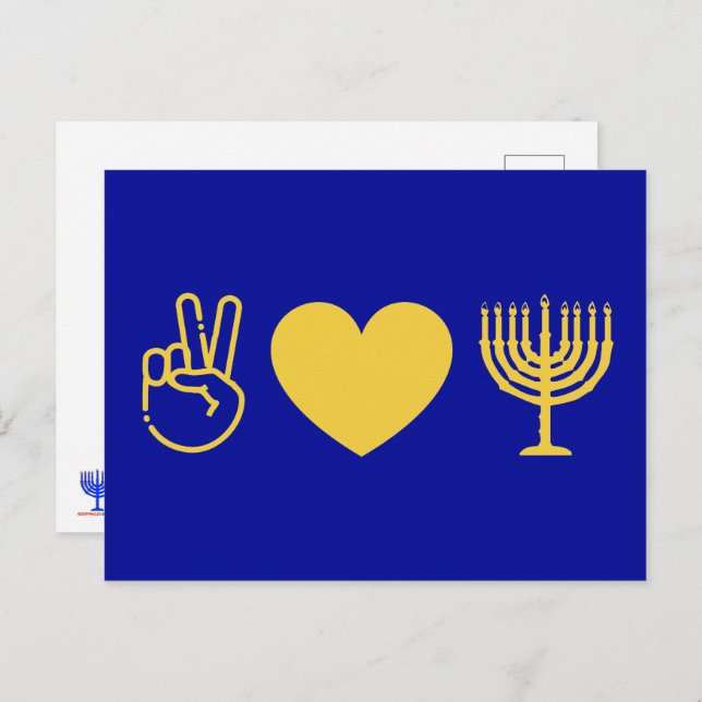 Postal Paz Amor y Hanukkah | Versión Gold (Anverso / Reverso)