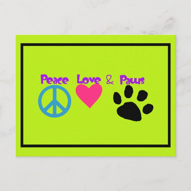 Postal Paz Amor y Paws (Anverso)
