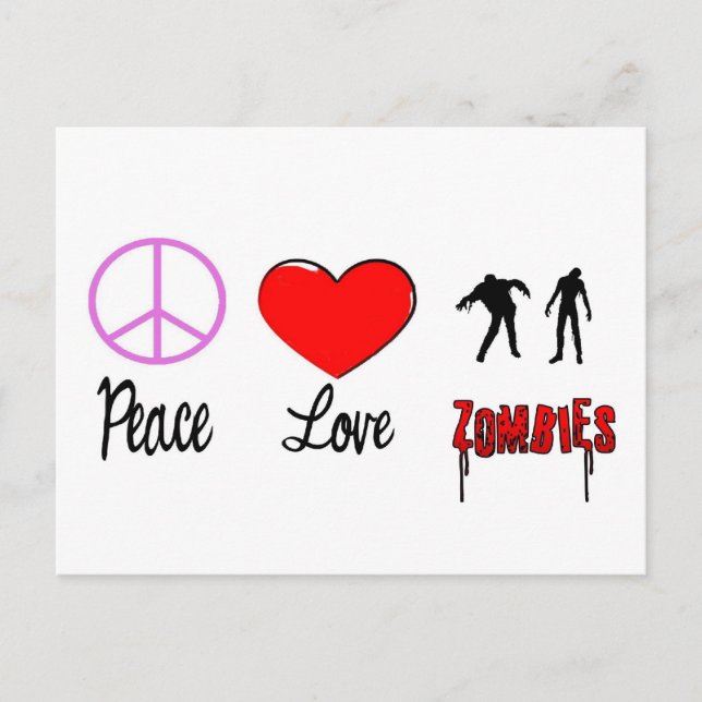 Postal paz amor zombies (Anverso)