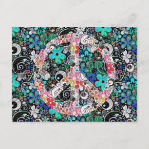 Postal Paz de poder de las flores   FlowerPower