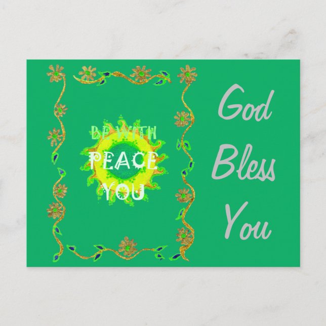 Postal Paz sea contigo: Verde Inspirador y Amarillo (Anverso)