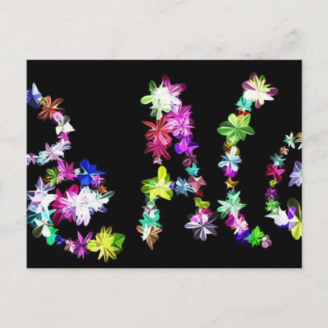 Postal "PEACE" en la impresión de arte de flores (Anverso)