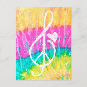 Postal Peace Love and Music Note Tie Dye Heart
