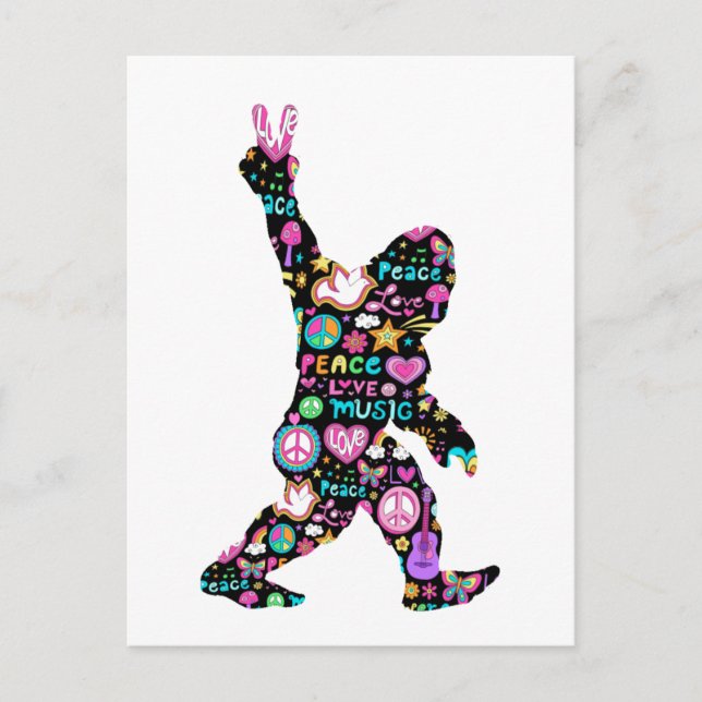 Postal Peace Love Bigfoot Hippie Funny Bigfoot Lover (Anverso)