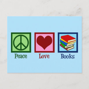 Postal Peace Love Books Cute Blue Book Store