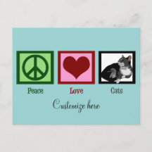 Peace Love Cats Cute Personalizado Verde azulado