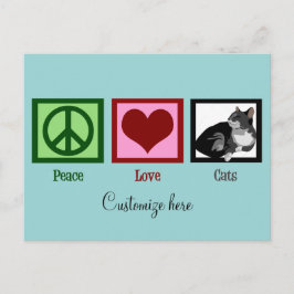 Postal Peace Love Cats Cute Personalizado Verde azulado