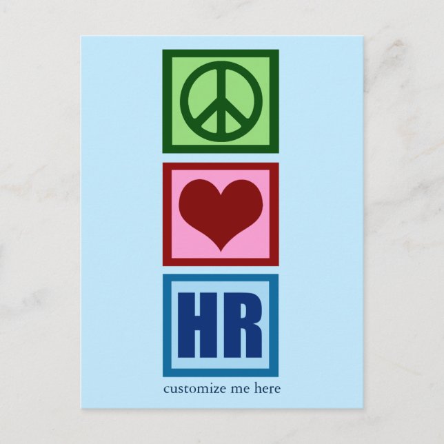 Postal Peace Love HR Recursos humanos personalizados Azul (Anverso)