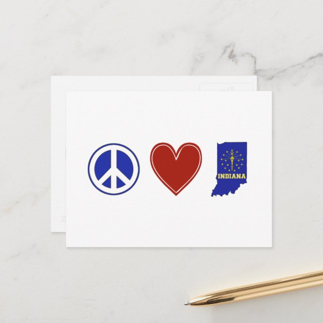 Postal Peace Love Indiana Map State Flag Adore Hoosier (Anverso/Reverso In Situ)