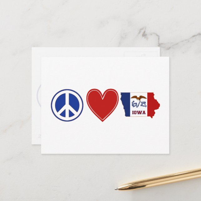 Postal Peace Love Iowa Map Shaped State Flag Red Heart (Anverso/Reverso In Situ)