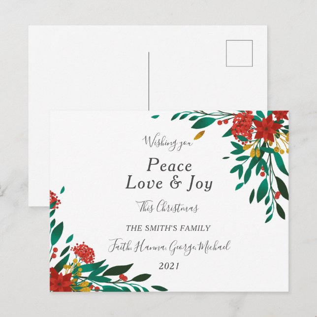 Postal Peace Love Joy Family Merry Christmas Postcard (Anverso / Reverso)
