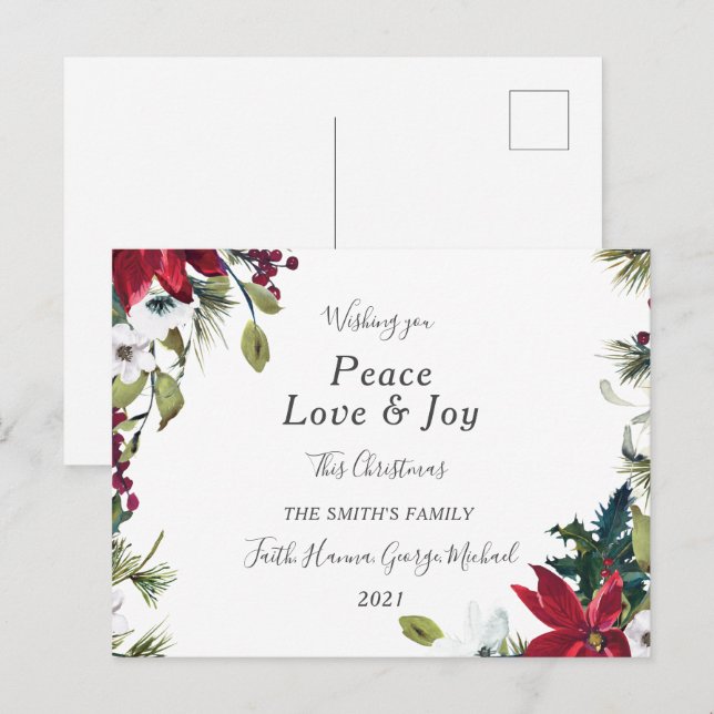 Postal Peace Love Joy Family Merry Christmas Postcard (Anverso / Reverso)