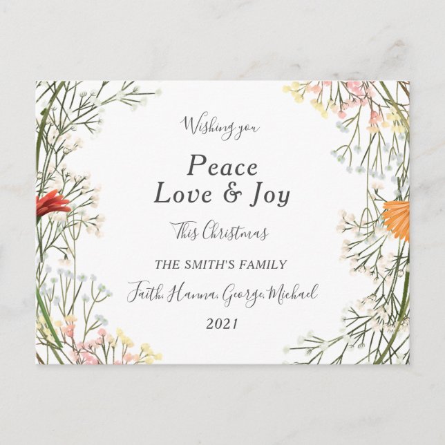 Postal Peace Love Joy Family Merry Christmas Postcard (Anverso)