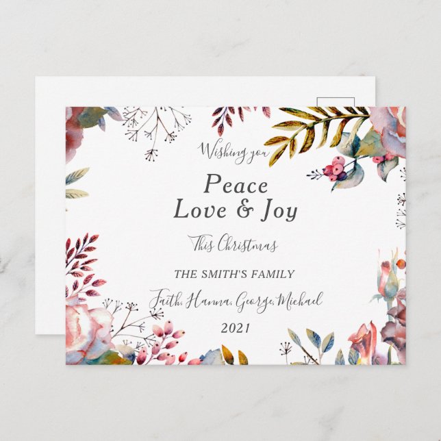 Postal Peace Love Joy Family Merry Christmas Postcard (Anverso / Reverso)