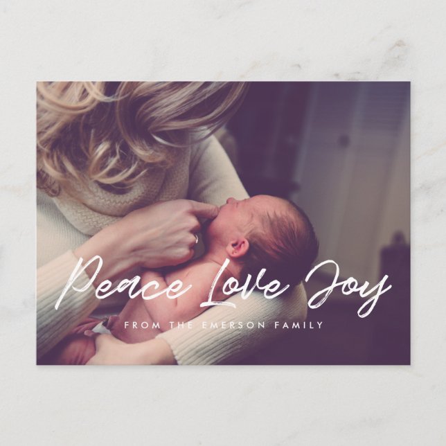 Postal Peace Love Joy foto moderna de vacaciones (Anverso)