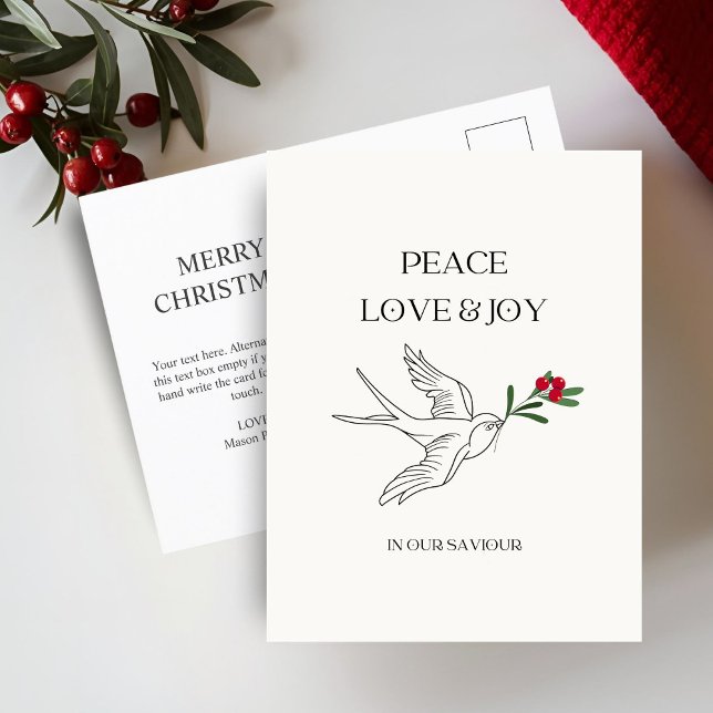 Postal Peace Love Joy Snowbird Navidades Post (Subido por el creador)