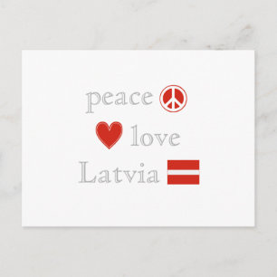 Postal Peace Love Latvia Heart y Bandera Letona