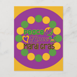 Postal Peace Love Mardi Gras Purple Gold
