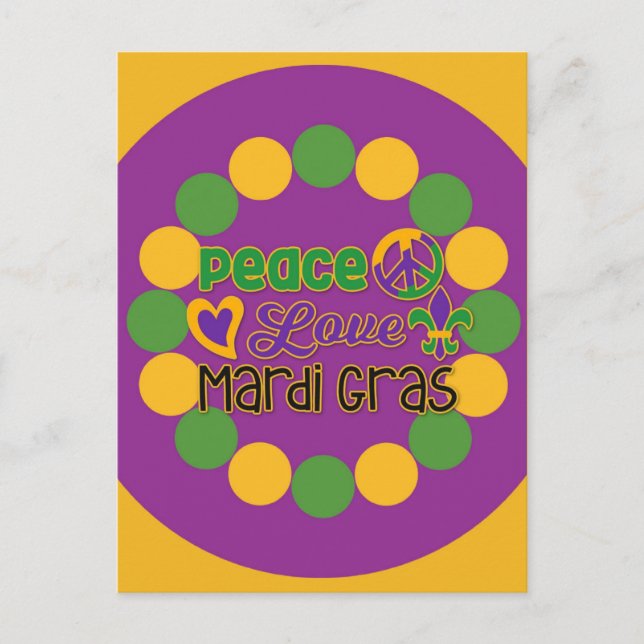 Postal Peace Love Mardi Gras Purple Gold (Anverso)