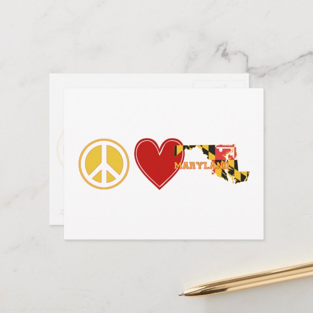 Postal Peace Love Maryland Map Shaped State Flag (Anverso/Reverso In Situ)